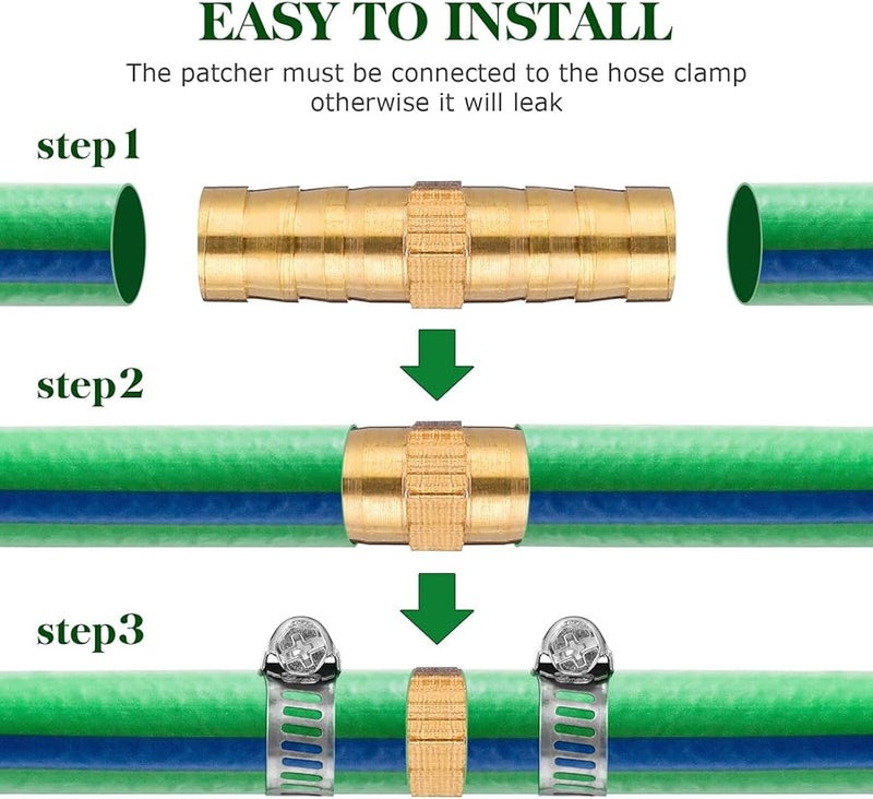 Brass Barbed Hose Connector Repair Kit with Stainless Steel Clamps for Garden Irrigation - Image 2